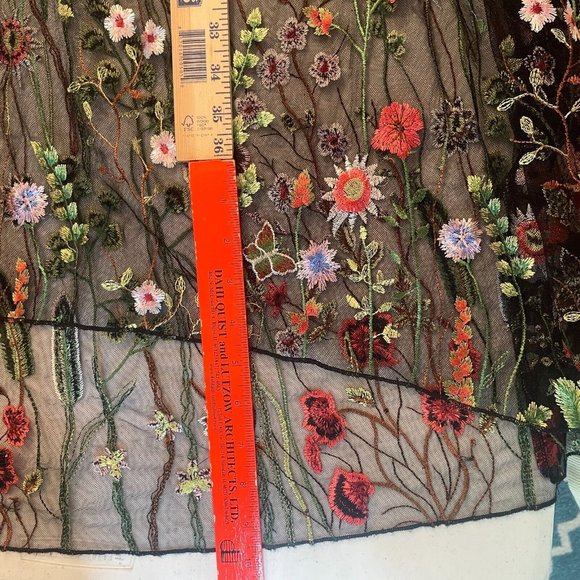 Lulu's 3D Floral Botanical Midi Dress Size Small Embroidered Sheer Black Mesh - Picture 14 of 16